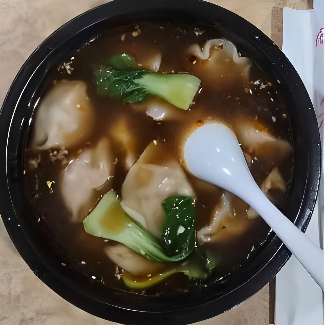 Wonton soup with bok choy at Sweet Crisp Duck, a Chinese Restaurant in Newark